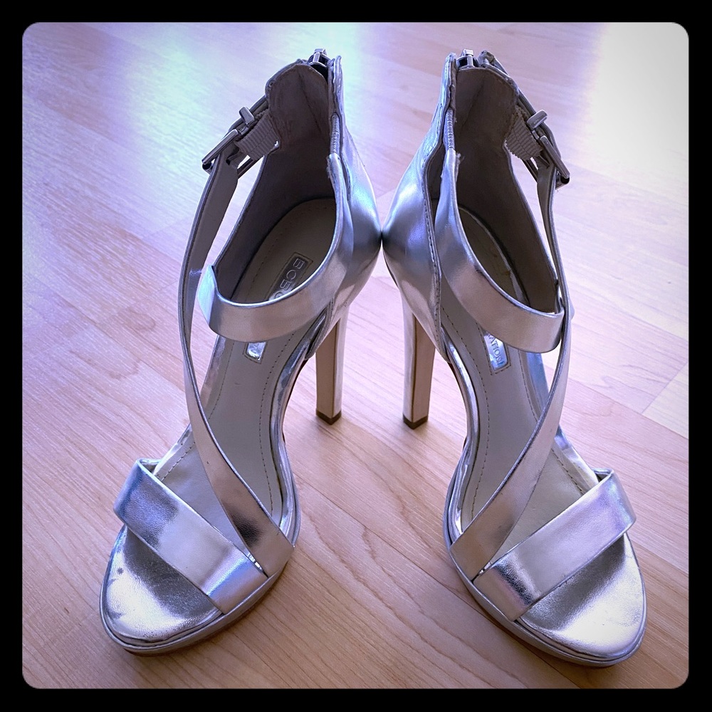 BCBG Metallic High Heel Sandals